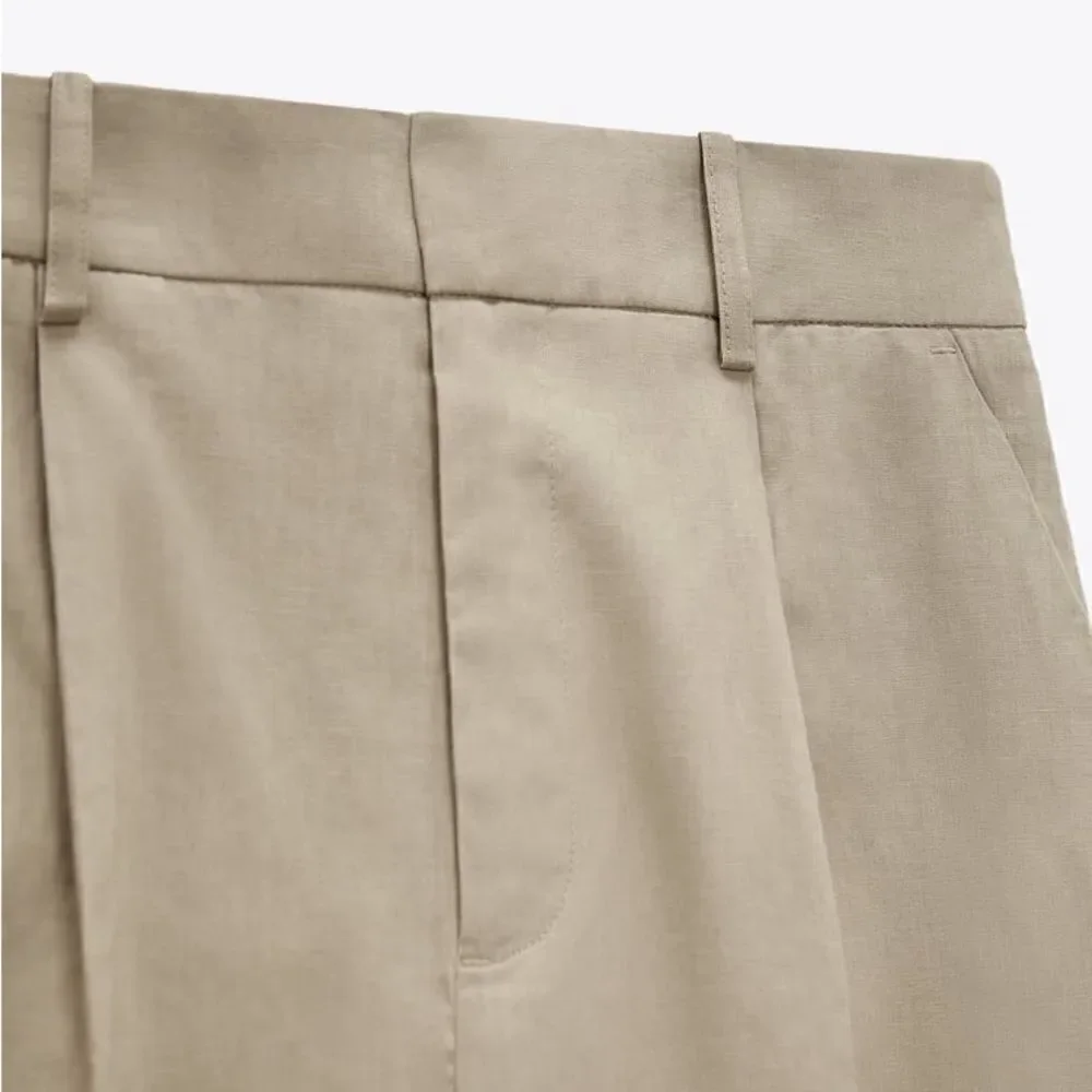 Zara Linen Blend Pants Taupe Brown